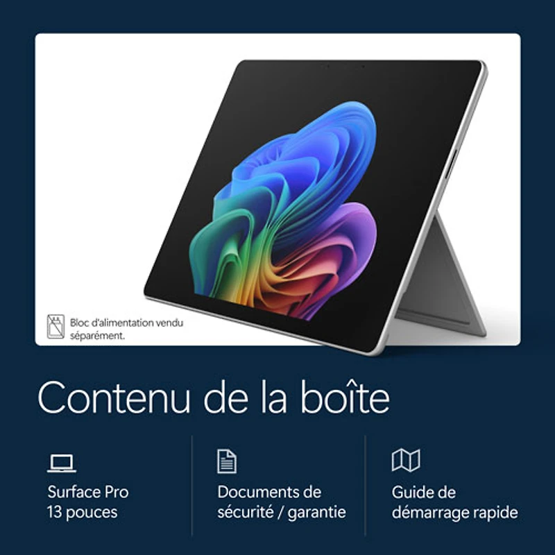 Tablette Microsoft Surface Pro (LCD) de 13 po, PC Copilot+, 512 Go avec Qualcomm Snapdragon X2 Plus/mémoire vive de 16 Go (2026) - Platine - Appareil seulement