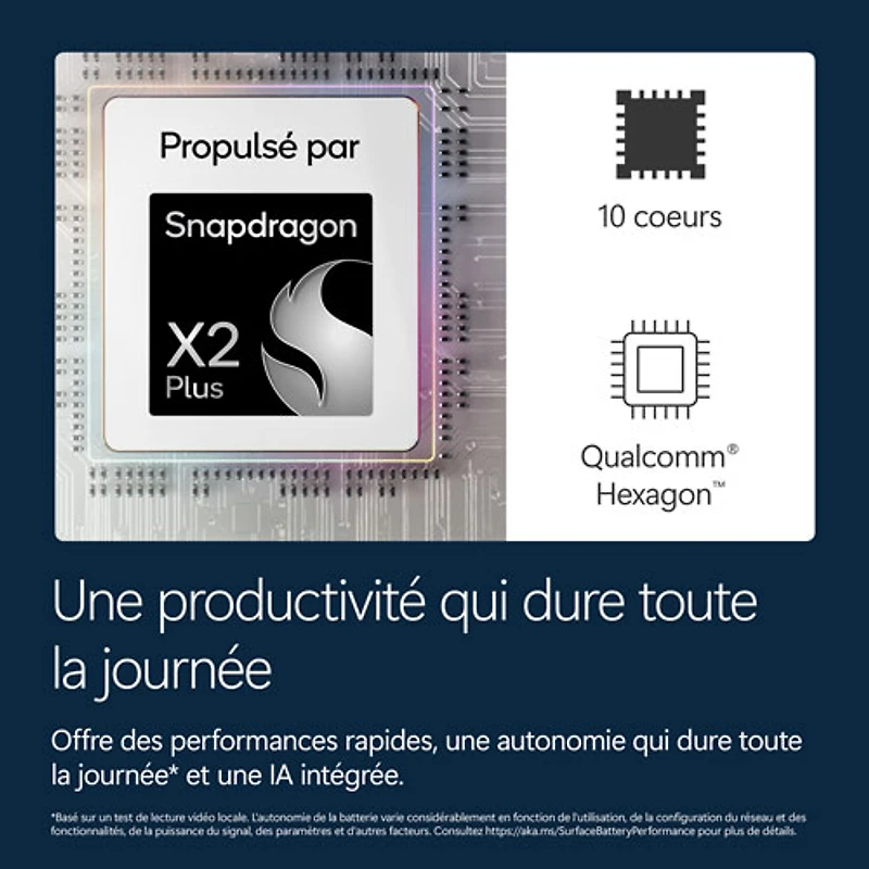 Tablette Microsoft Surface Pro (LCD) de 13 po, PC Copilot+, 512 Go avec Qualcomm Snapdragon X2 Plus/mémoire vive de 16 Go (2026) - Platine - Appareil seulement