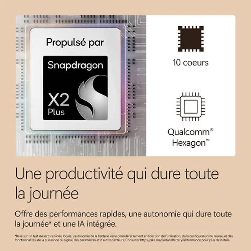 Tablette Microsoft Surface Pro (LCD) de 13 po, PC Copilot+, 512 Go avec Qualcomm Snapdragon X2 Plus/mémoire vive de 16 Go (2026) - Dune - Appareil seulement