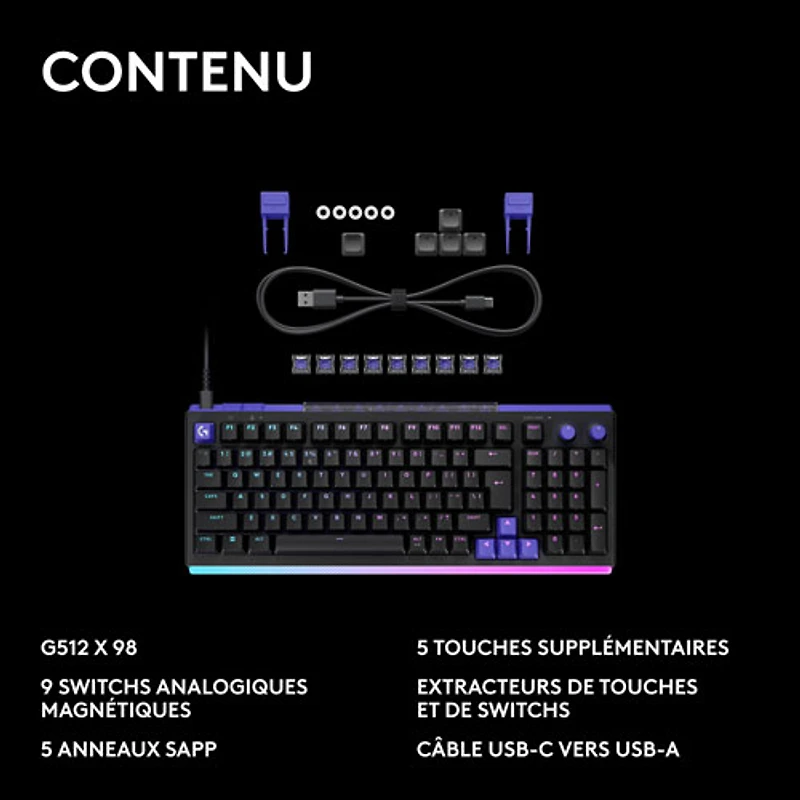 Clavier de jeu mécanique pleine grandeur analogique rétroéclairé à touches linéaires DUAL SWAP TMR G G512 X 98 de Logitech - Anglais