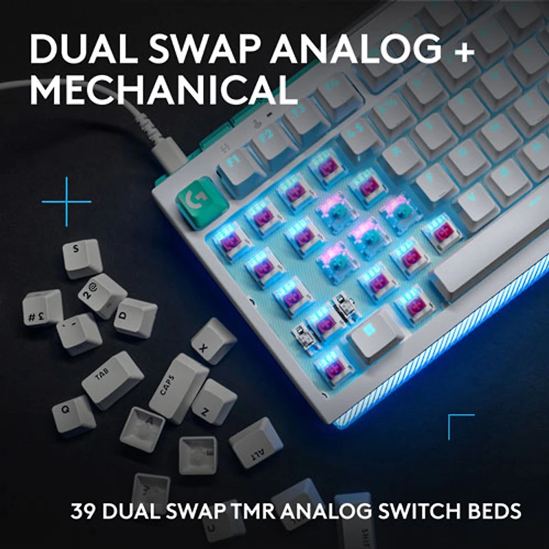 Clavier de jeu mécanique pleine grandeur analogique rétroéclairé à touches linéaires DUAL SWAP TMR G G512 X 98 de Logitech - Blanc - Anglais