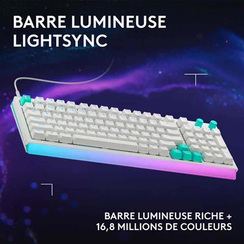Clavier de jeu mécanique pleine grandeur analogique rétroéclairé à touches linéaires DUAL SWAP TMR G G512 X 98 de Logitech - Blanc - Anglais