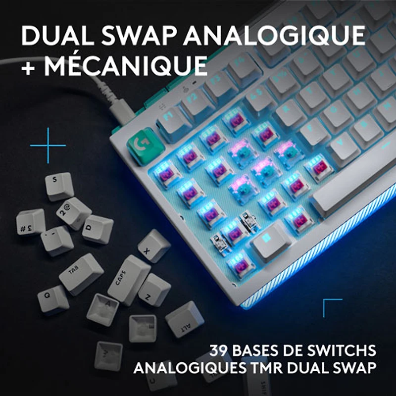 Clavier de jeu mécanique pleine grandeur analogique rétroéclairé à touches linéaires DUAL SWAP TMR G G512 X 98 de Logitech - Blanc - Anglais