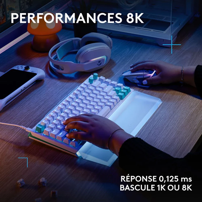 Clavier de jeu mécanique pleine grandeur tactile et analogique rétroéclairé DUAL SWAP TMR G G512 X 98 de Logitech - Blanc - Anglais