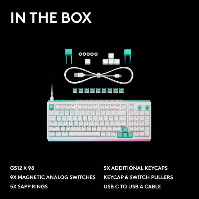 Clavier de jeu mécanique pleine grandeur tactile et analogique rétroéclairé DUAL SWAP TMR G G512 X 98 de Logitech - Blanc - Anglais