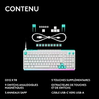 Clavier de jeu mécanique pleine grandeur tactile et analogique rétroéclairé DUAL SWAP TMR G G512 X 98 de Logitech - Blanc - Anglais