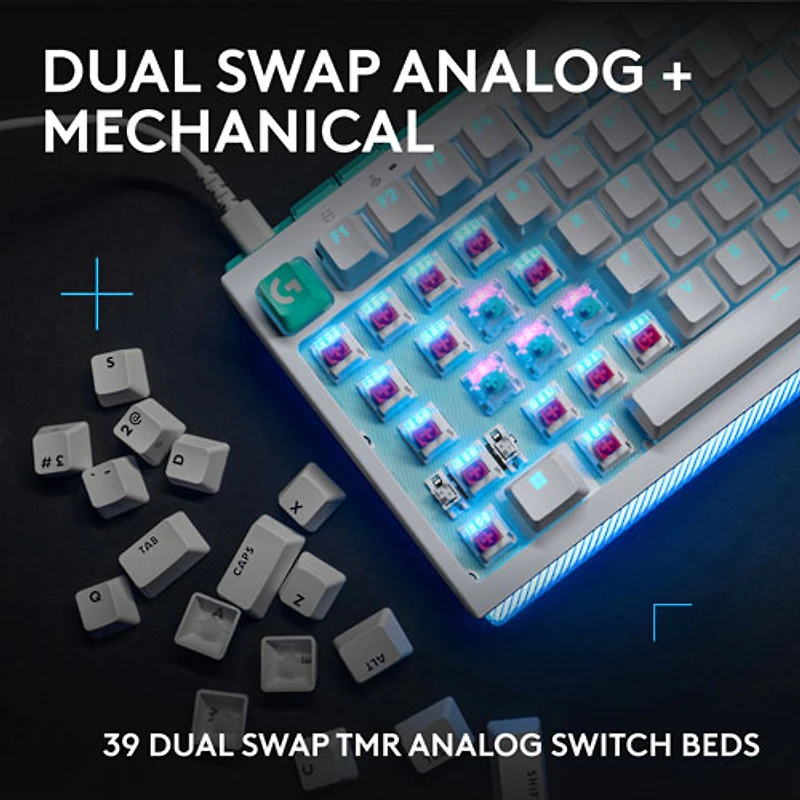 Clavier de jeu mécanique tactile et analogique rétroéclairé DUAL SWAP TMR G G512 X 75 format 75 % de Logitech - Blanc - Anglais