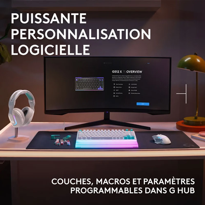 Clavier de jeu mécanique tactile et analogique rétroéclairé DUAL SWAP TMR G G512 X 75 format 75 % de Logitech - Blanc - Anglais
