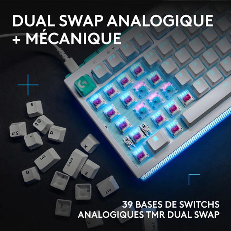 Clavier de jeu mécanique tactile et analogique rétroéclairé DUAL SWAP TMR G G512 X 75 format 75 % de Logitech - Blanc - Anglais