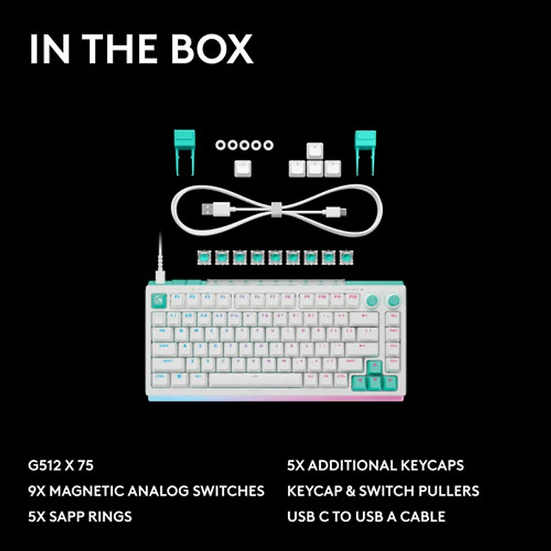 Clavier de jeu mécanique tactile et analogique rétroéclairé à touches linéaires DUAL SWAP TMR G G512 X 75 format 75 % de Logitech - Blanc - Anglais