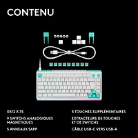 Clavier de jeu mécanique tactile et analogique rétroéclairé à touches linéaires DUAL SWAP TMR G G512 X 75 format 75 % de Logitech - Blanc - Anglais