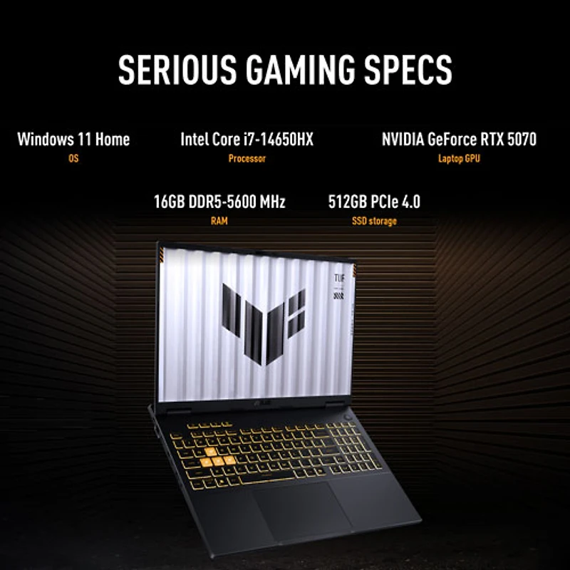 ASUS TUF Gaming F16 16" Gaming Laptop - Jaeger Gray (Intel Core i7 14650HX/16GB RAM/512GB SSD/GeForce RTX 5070)