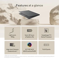 ASUS Zenbook A14 14" Laptop - Iceland Gray (Snapdragon X X1 26 100/16GB RAM/512GB SSD/Windows 11 Home)