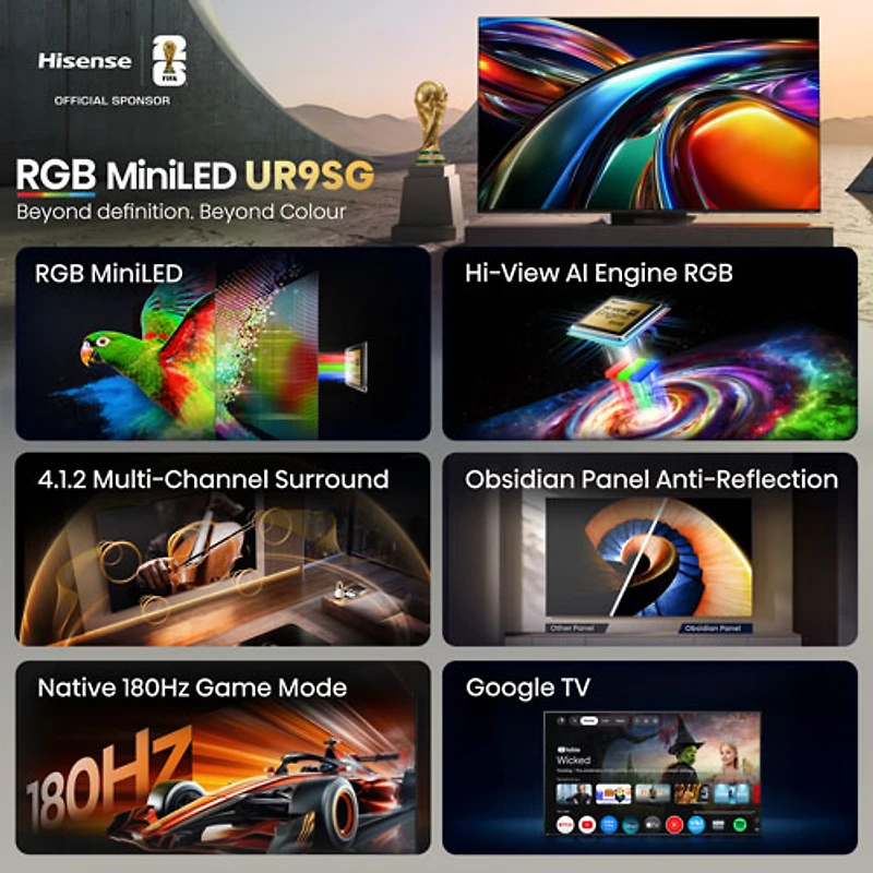 Téléviseur intelligent Google mini-DEL RGB HDR UHD 4K UR9SG de 65 po de Hisense (65UR9SG) - 2026