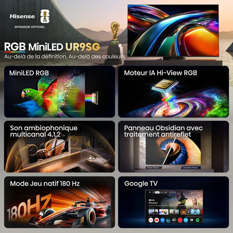 Téléviseur intelligent Google mini-DEL RGB HDR UHD 4K UR9SG de 65 po de Hisense (65UR9SG) - 2026