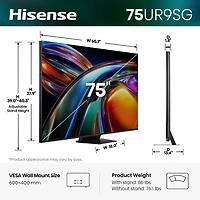 Téléviseur intelligent Google mini-DEL RVB HDR UHD 4K UR9SG de 75 po de Hisense (75UR9SG) - 2026