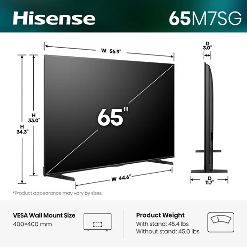 Téléviseur intelligent Google avec IA mini-DEL Hi-QLED HDR UHD 4K M7SG de 65 po de Hisense (65M7SG) - 2026 - Exclusivité de Best Buy