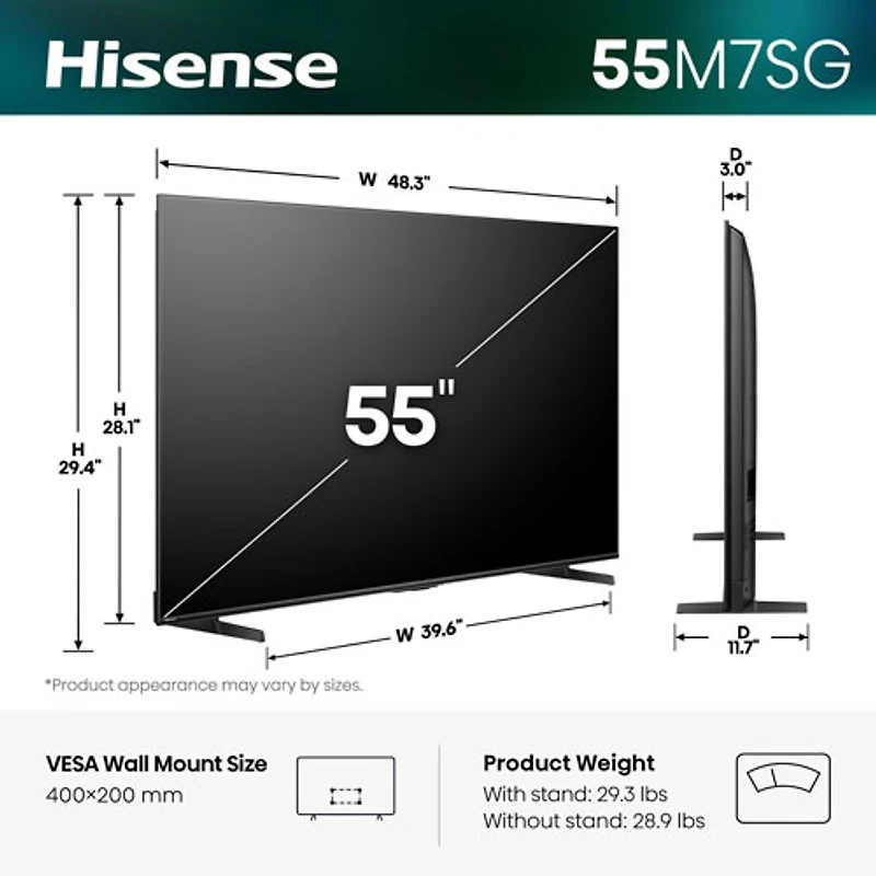 Hisense 55" M7SG 4K UHD HDR Hi-QLED Mini-LED AI Smart Google TV (55M7SG) - 2026