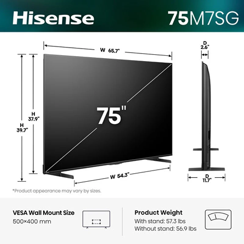 Téléviseur intelligent Google avec IA mini-DEL Hi-QLED HDR UHD 4K M7SG de 75 po de Hisense (75M7SG) - 2026