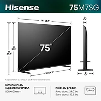 Téléviseur intelligent Google avec IA mini-DEL Hi-QLED HDR UHD 4K M7SG de 75 po de Hisense (75M7SG) - 2026