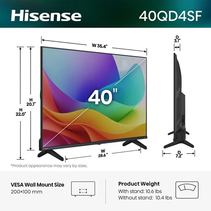 Téléviseur intelligent Fire TV Hi-QLED HD 1080p QD4 de 40 po de Hisense (40QD4SF) - 2026
