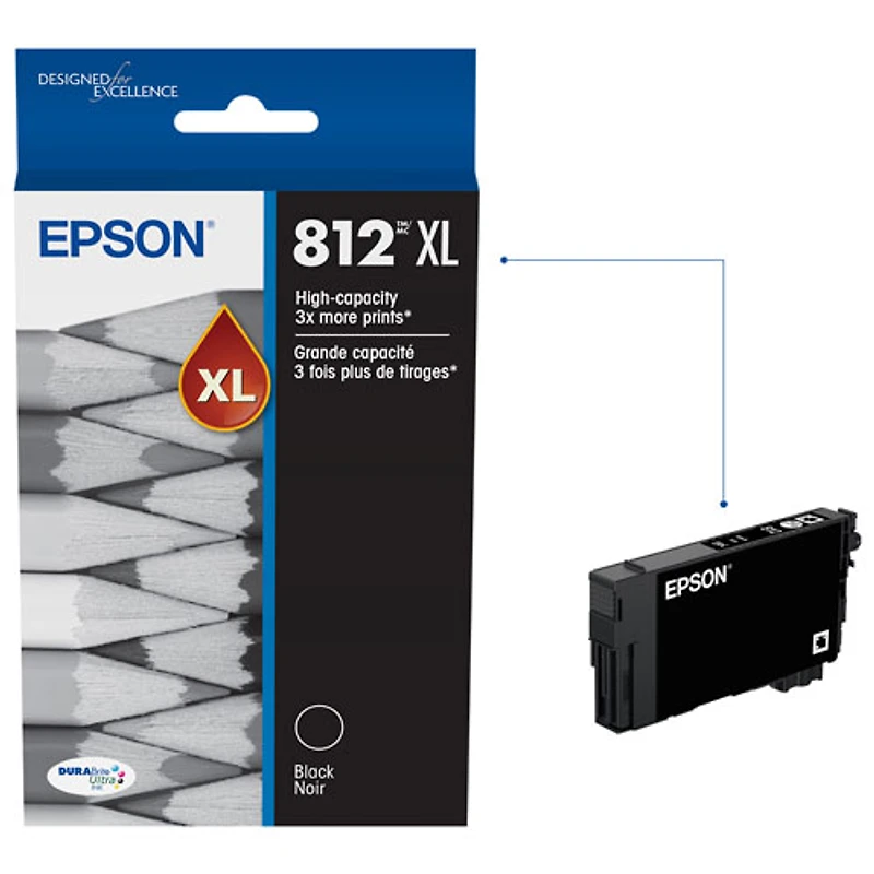 Cartouche d'encre noire DURABrite Ultra T812 XL et couleur T812 d'Epson (T812XL-BCS) - Paquet de 4