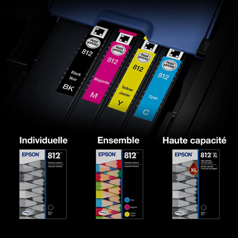 Cartouche d'encre noire DURABrite Ultra T812 XL et couleur T812 d'Epson (T812XL-BCS) - Paquet de 4