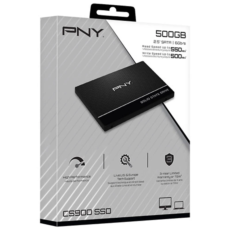 Disque SSD interne SATA de 500 Go CS900 de PNY (SSD7CS900-500-RB) - Noir