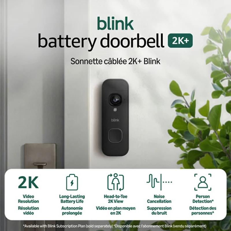 Blink 2K+ Wire-Free Wi-Fi Video Doorbell - Black
