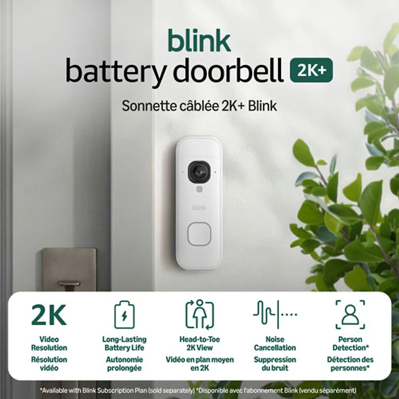 Sonnette vidéo Wi-Fi sans fil 2K+ de Blink - Blanc