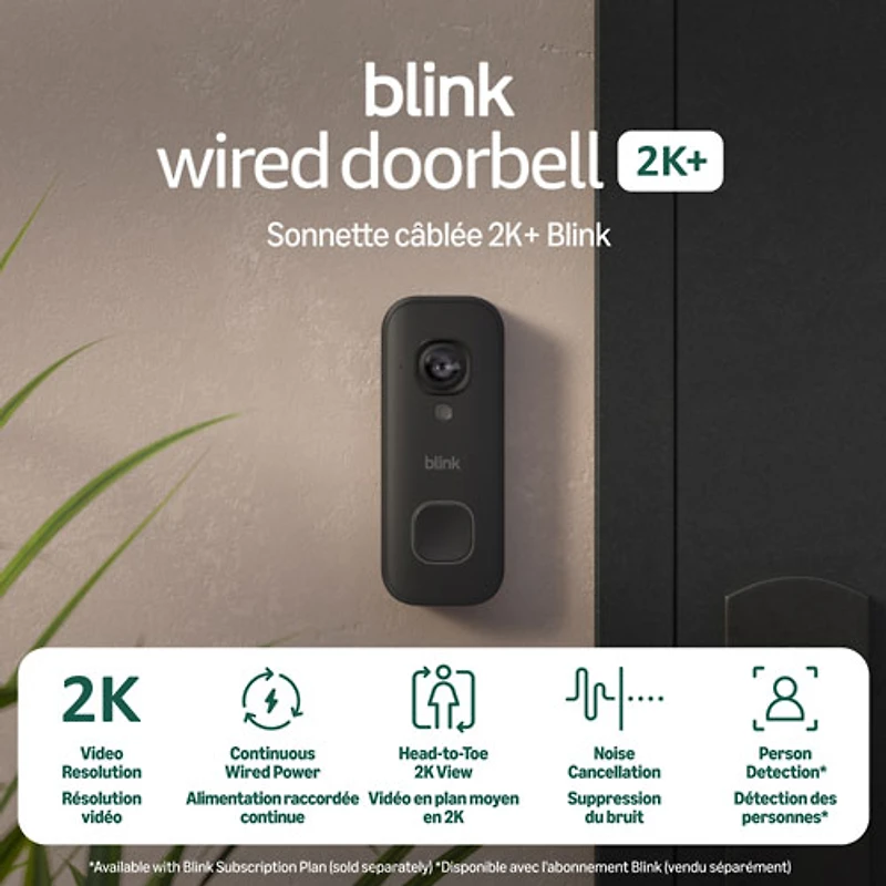 Blink 2K+ Wired Wi-Fi Video Doorbell - Black