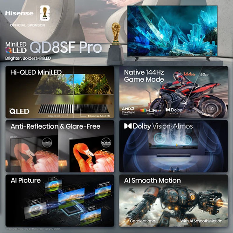 Hisense 55" QD8SF-Pro Series 4K UHD HDR Mini-LED QLED Fire TV Smart TV (55QD8SF Pro) - 2026 - Only at Best Buy