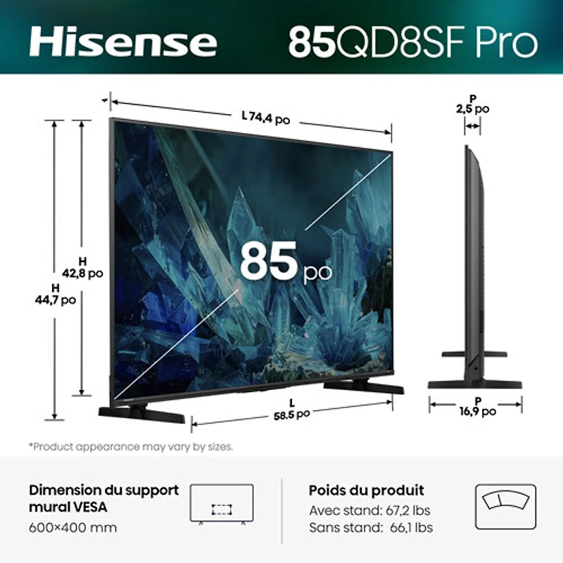 Hisense 85" QD8SF-Pro Series 4K UHD HDR Mini-LED QLED Fire TV Smart TV (85QD8SF Pro) - 2026 - Only at Best Buy