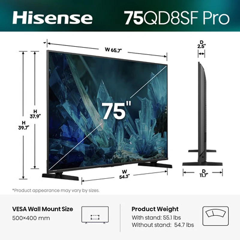 Hisense 75" QD8SF-Pro Series 4K UHD HDR Mini-LED QLED Fire TV Smart TV (75QD8SF Pro) - 2026