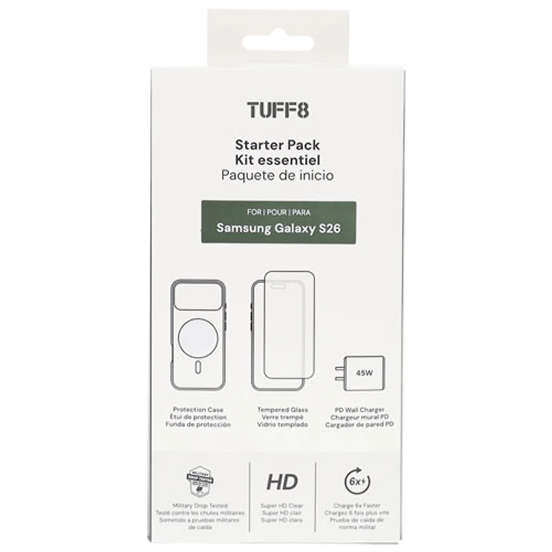Ensemble d'accessoires de démarrage 3-en-1 de TUFF8 pour Galaxy S26 - Transparent