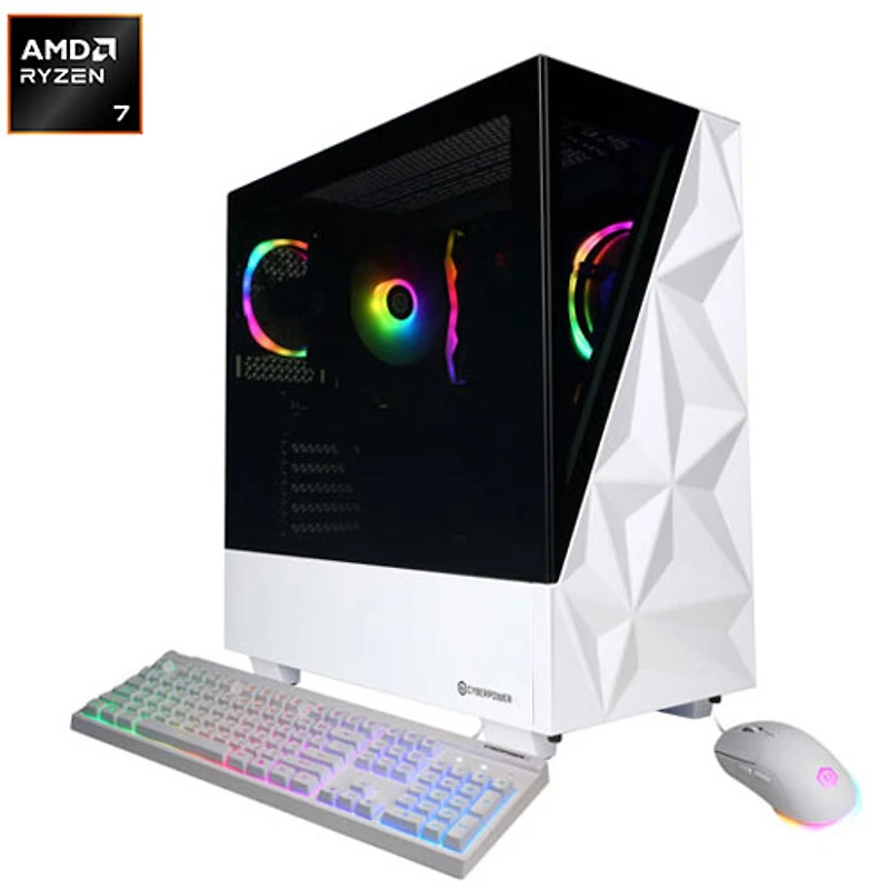 Ordinateur de jeu Gamer Master de CyberPowerPC - Blanc (Ryzen 7 9700X d'AMD/RAM 16 Go/SSD 1 To/GeForce RTX 5060 Ti/Win11) - Anglais