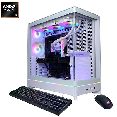 Ordinateur de jeu Gamer Supreme de CyberPowerPC - Blanc (Ryzen 9 9900X d'AMD/Mémoire vive 32 Go/SSD 2 To/Radeon RX 9070 XT/Win11) - Anglais