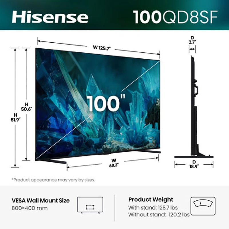 Hisense 100" QD8SF 4K UHD HDR Mini-LED QLED Fire TV Smart TV (100QD8SF) - 2026