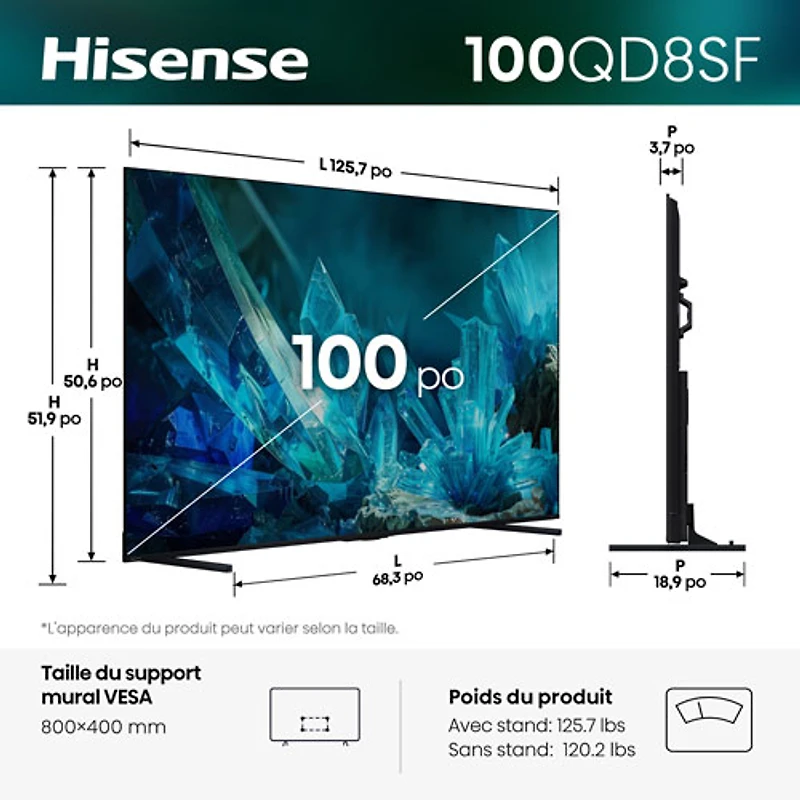 Hisense 100" QD8SF 4K UHD HDR Mini-LED QLED Fire TV Smart TV (100QD8SF) - 2026