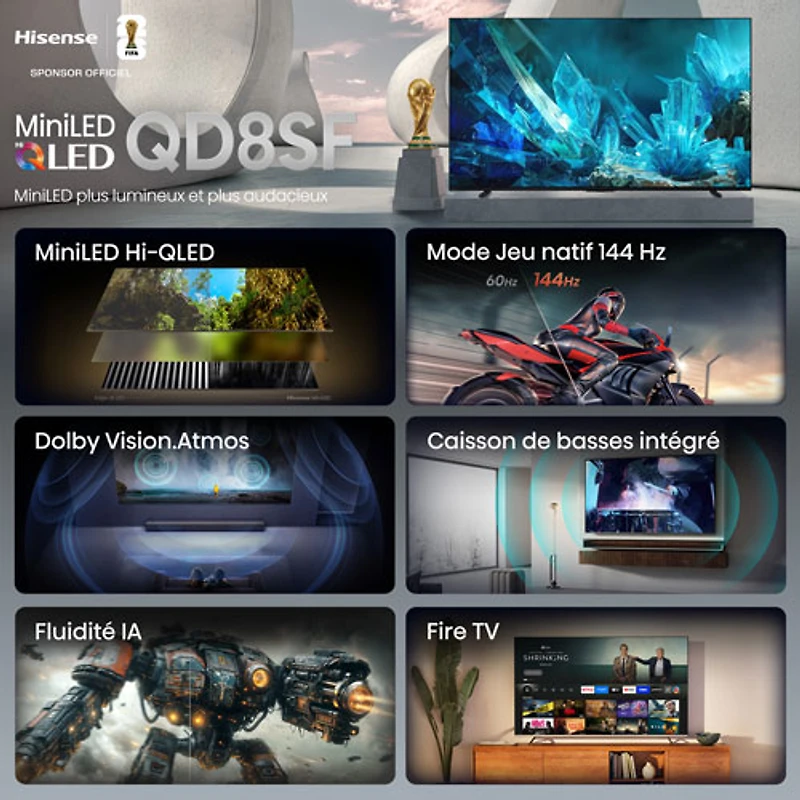 Hisense 75" QD8SF 4K UHD HDR Mini-LED QLED Fire TV Smart TV (75QD8SF) - 2026