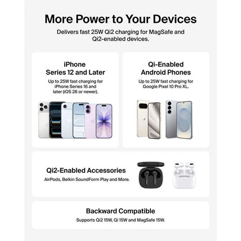 Belkin 25W Qi2 Wireless Charging Pad - Black