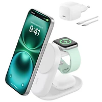 Belkin 3-in-1 25W Qi2 Wireless Charging Station with MagSafe - White