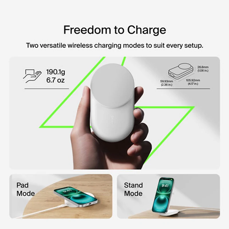 Belkin 3-in-1 25W Qi2 Wireless Charging Station with MagSafe - White