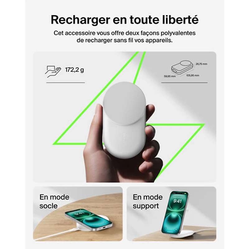 Belkin 3-in-1 25W Qi2 Wireless Charging Station with MagSafe - White