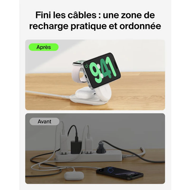 Belkin 3-in-1 25W Qi2 Wireless Charging Station with MagSafe - White