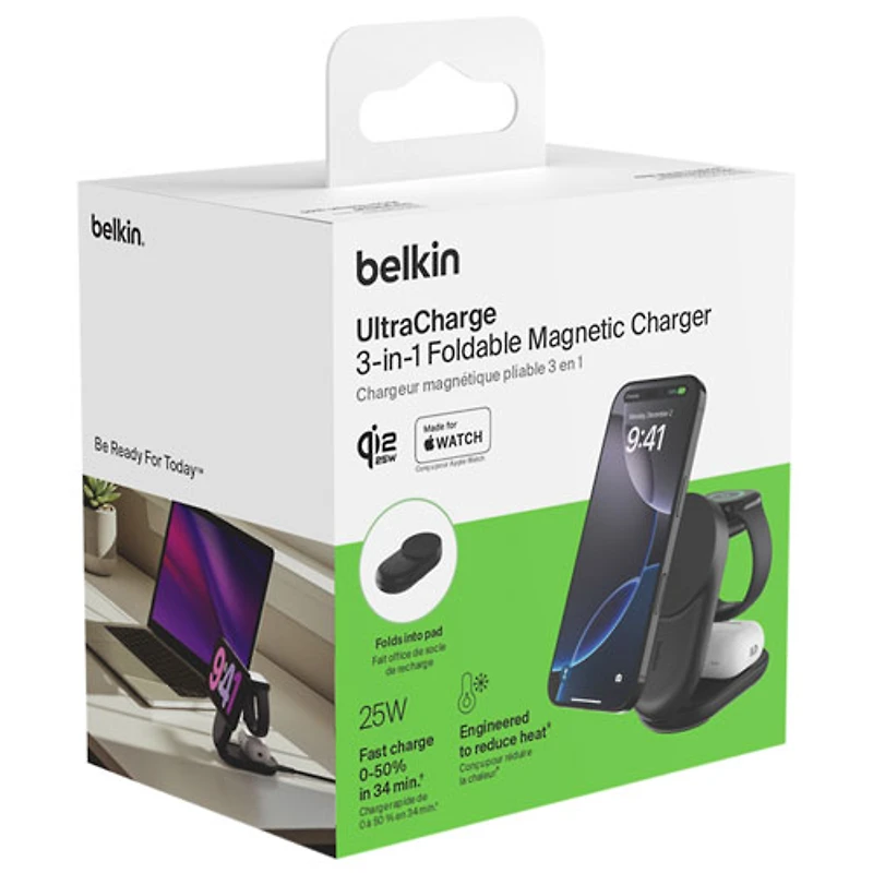 Belkin 3-in-1 25W Qi2 Wireless Charging Station with MagSafe - White