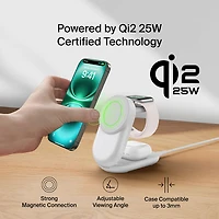 Belkin 3-in-1 25W Qi2 Wireless Charging Station with MagSafe - White