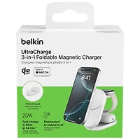 Belkin 3-in-1 25W Qi2 Wireless Charging Station with MagSafe - White