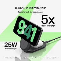 Belkin 3-in-1 25W Qi2 Wireless Charging Station with MagSafe - Black