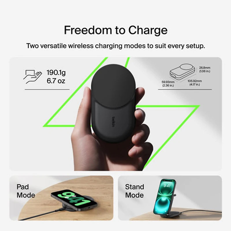 Belkin 3-in-1 25W Qi2 Wireless Charging Station with MagSafe - Black